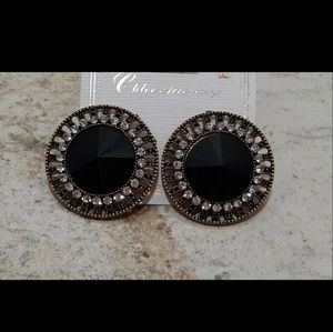 Gold Black Rhinestone Crystal Earring